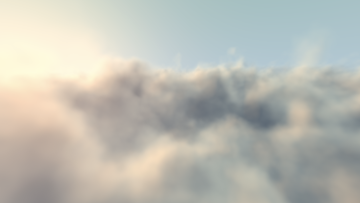 An image depicting clouds in the sky. The shader is written by Inigo Quilez.